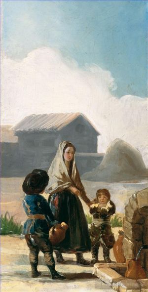 艺术家弗朗西斯科·戈雅作品《喷泉边的一名妇女和两个孩子》
