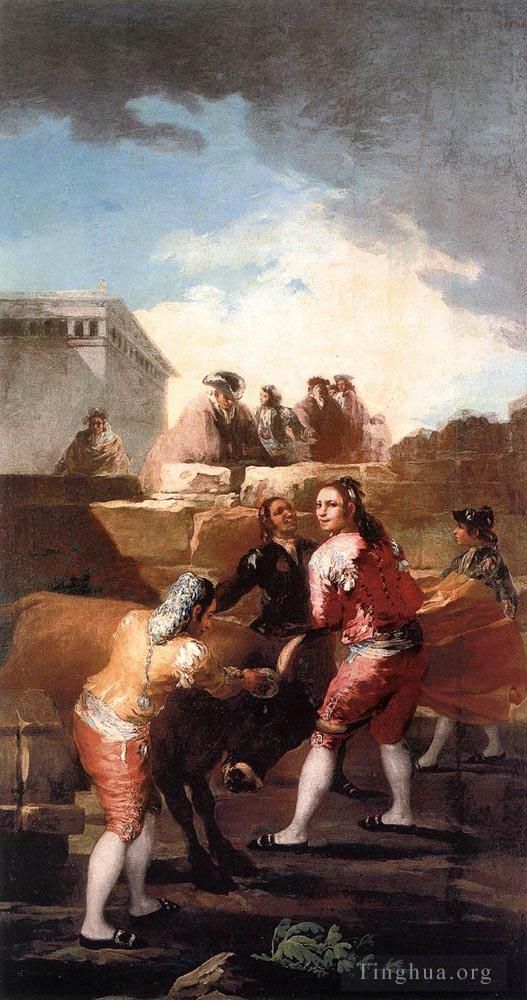 弗朗西斯科·戈雅 的油画作品 -  《与年轻的公牛战斗》
