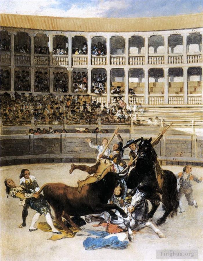 弗朗西斯科·戈雅 的油画作品 -  《斗牛士被公牛抓住》