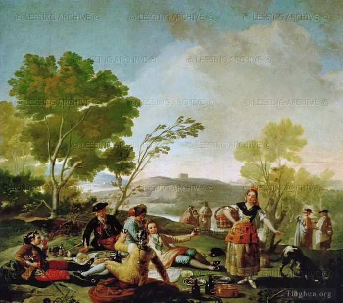 弗朗西斯科·戈雅 的油画作品 -  《曼萨纳雷斯河畔野餐》