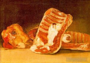 艺术家弗朗西斯科·戈雅作品《静物与羊头》