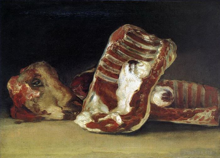 弗朗西斯科·戈雅 的油画作品 -  《《羊排》和《屠夫头》的静物画》