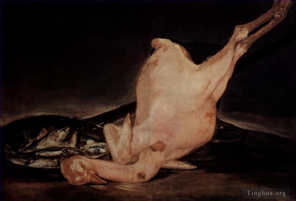 弗朗西斯科·戈雅作品《静物拔毛火鸡和平底锅里的鱼》