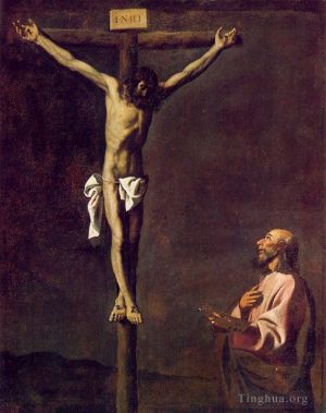 艺术家弗朗西斯科·德·苏巴朗作品《圣路加在十字架上的基督面前作为画家》