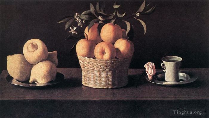 弗朗西斯科·德·苏巴朗 的油画作品 -  《静物与柠檬橙子和玫瑰》