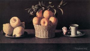 艺术家弗朗西斯科·德·苏巴朗作品《静物与柠檬橙子和玫瑰》
