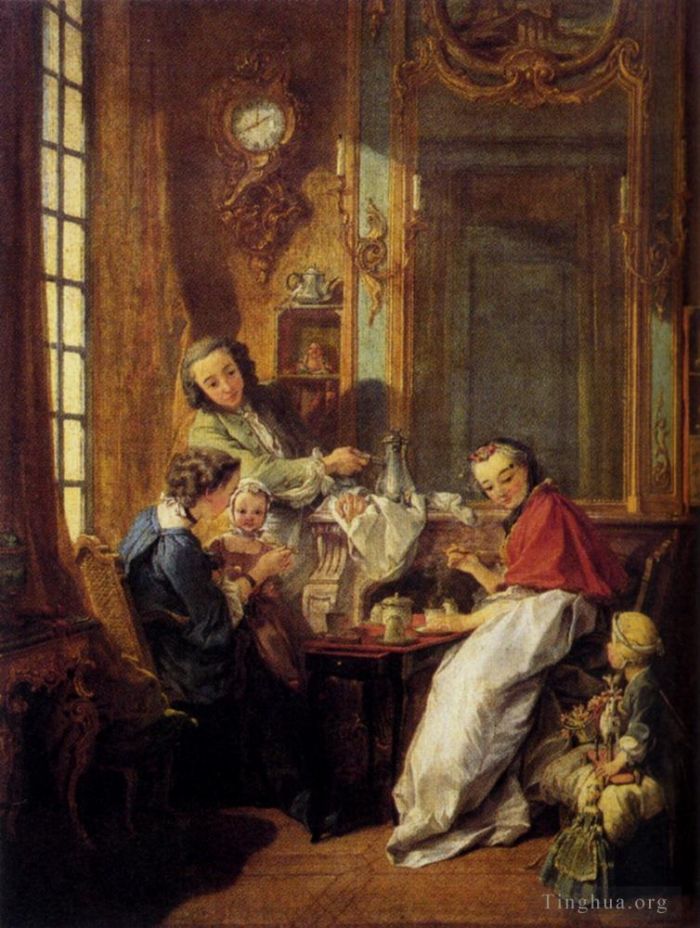 弗朗索瓦·布歇 的油画作品 -  《Boucher,Francois,早晨咖啡》