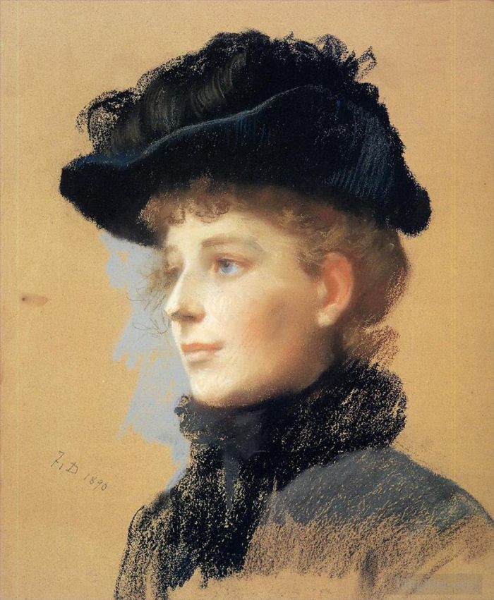 弗兰克·杜韦内克 的油画作品 -  《戴黑帽子的女人的肖像》