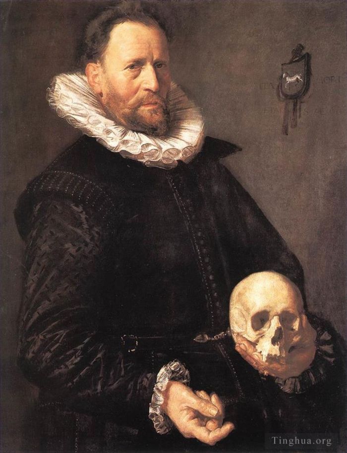 弗兰斯·哈尔斯 的油画作品 -  《一个拿着头骨的男人的肖像》