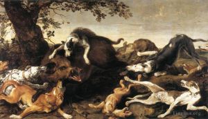 艺术家弗兰斯·斯尼德斯作品《野猪猎犬》