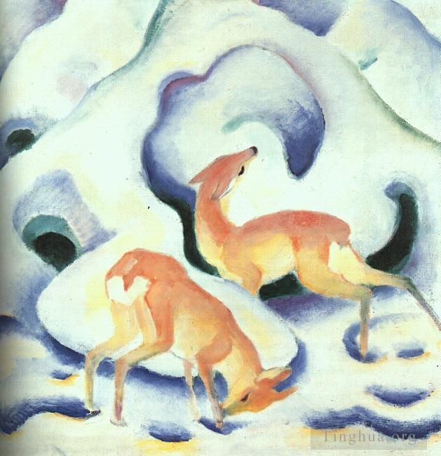 弗朗茨·马克 的油画作品 -  《雪中鹿》