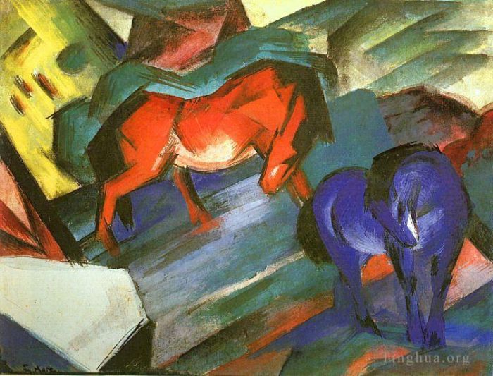 弗朗茨·马克 的油画作品 -  《红马和蓝马》