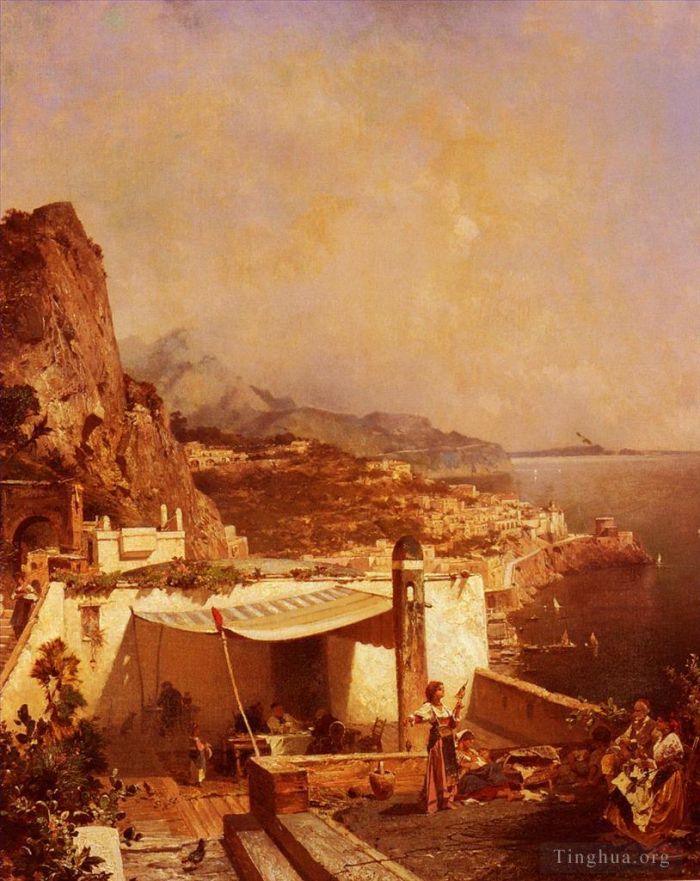 弗朗兹·理查德·盎特博格 的油画作品 -  《阿马尔菲萨莱恩湾》