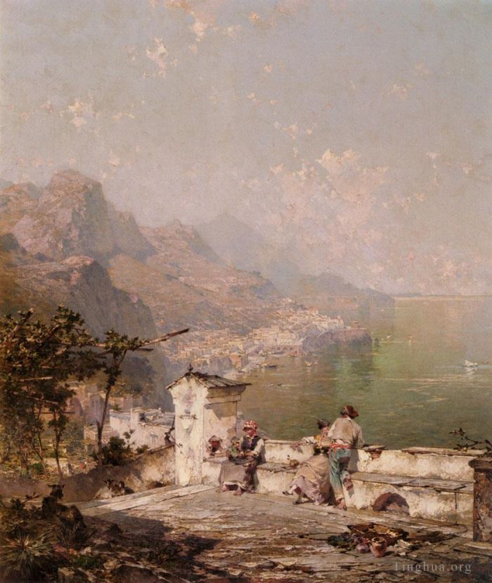 弗朗兹·理查德·盎特博格 的油画作品 -  《阿马尔菲,萨莱诺湾》