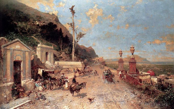 弗朗兹·理查德·盎特博格 的油画作品 -  《蒙雷亚莱大道,巴勒莫》