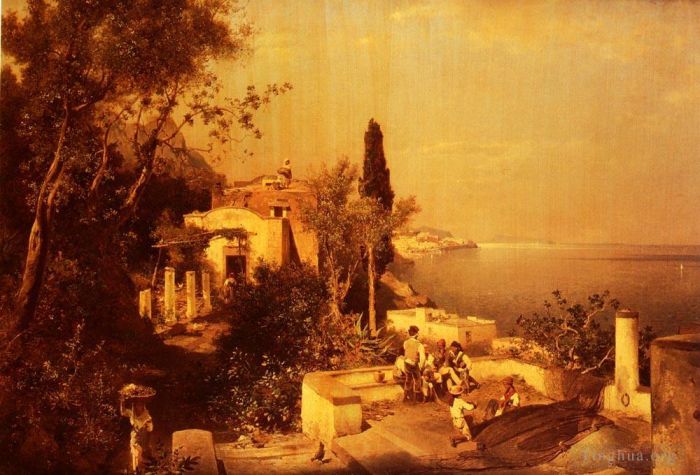 弗朗兹·理查德·盎特博格 的油画作品 -  《露台上的渔民》