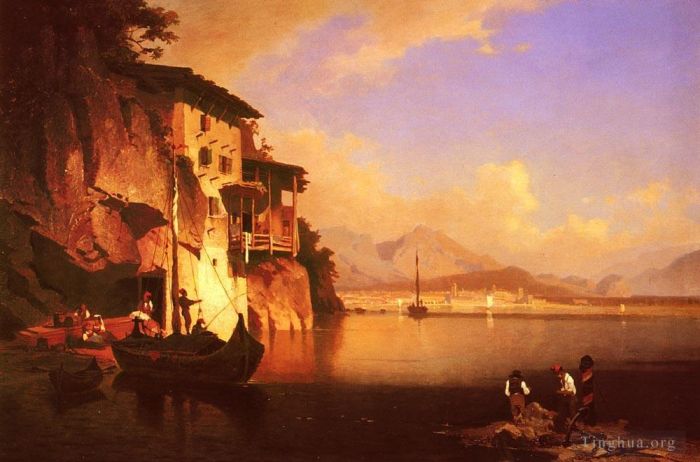 弗朗兹·理查德·盎特博格 的油画作品 -  《Motio,Du,Lac,Du,Garda,船》