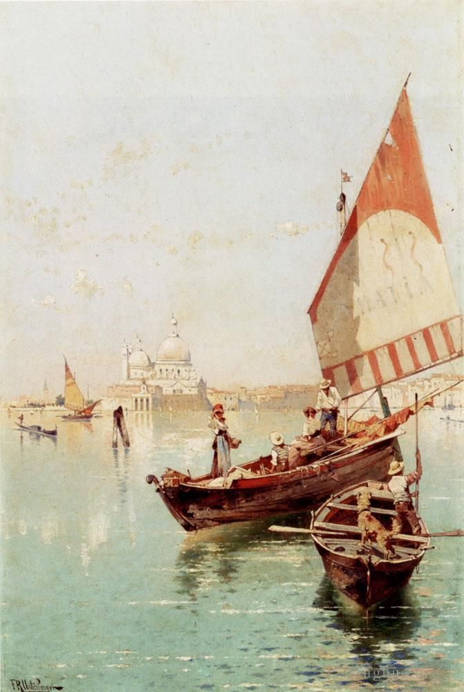 弗朗兹·理查德·盎特博格 的油画作品 -  《威尼斯泻湖中的帆船》