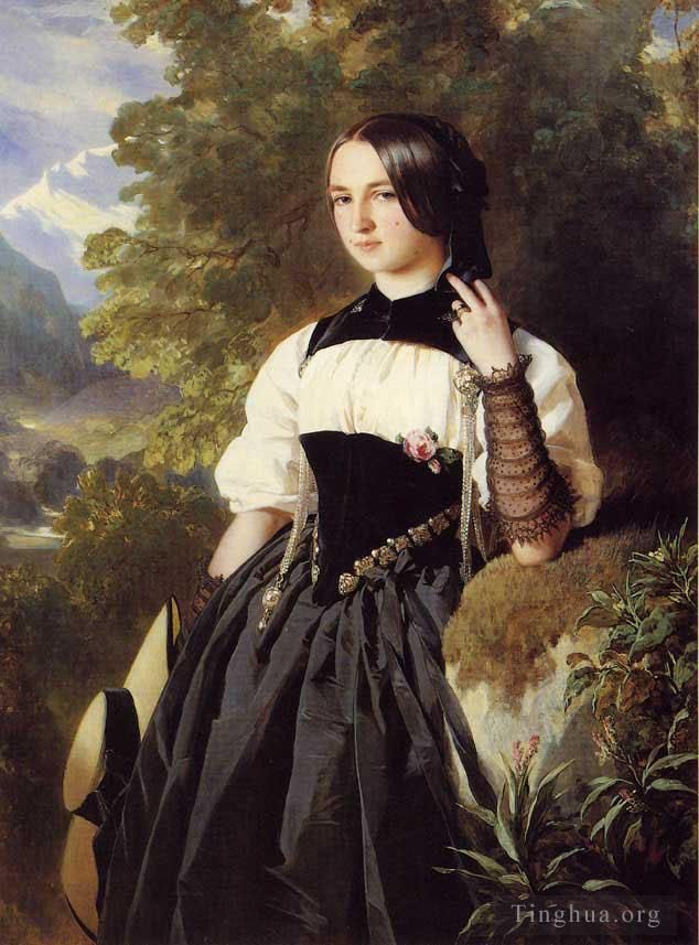 弗朗兹·泽维尔·温特哈尔特 的油画作品 -  《来自因特拉肯的瑞士女孩》