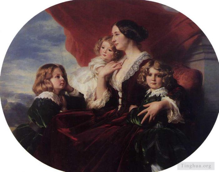 弗朗兹·泽维尔·温特哈尔特 的油画作品 -  《Elzbieta,Branicka,克拉辛卡伯爵夫人和她的孩子们》