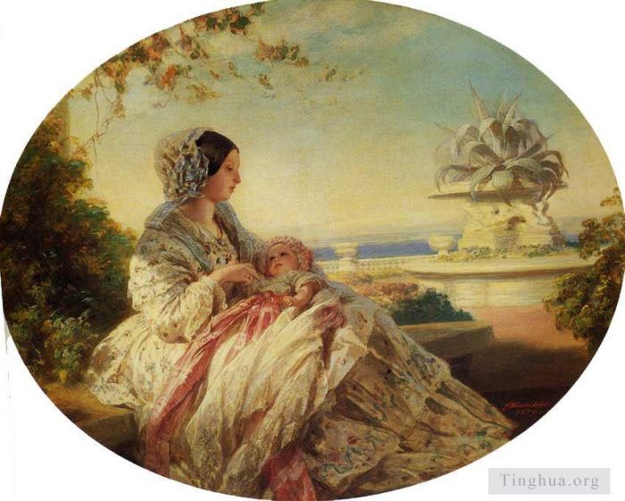弗朗兹·泽维尔·温特哈尔特 的油画作品 -  《维多利亚女王与亚瑟王子》