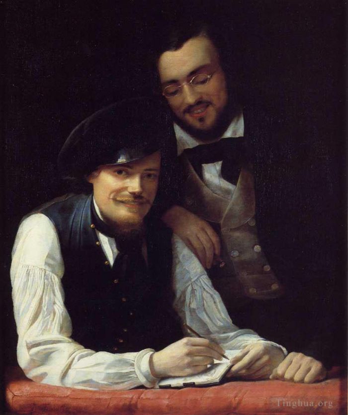 弗朗兹·泽维尔·温特哈尔特 的油画作品 -  《艺术家和他的兄弟赫尔曼的自画像》