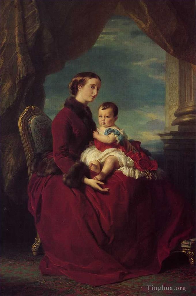 弗朗兹·泽维尔·温特哈尔特 的油画作品 -  《尤金妮皇后抱着路易·拿破仑王子》