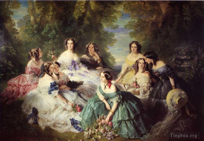 弗朗兹·泽维尔·温特哈尔特 的油画作品 -  《尤金妮皇后被她的侍女们包围着》