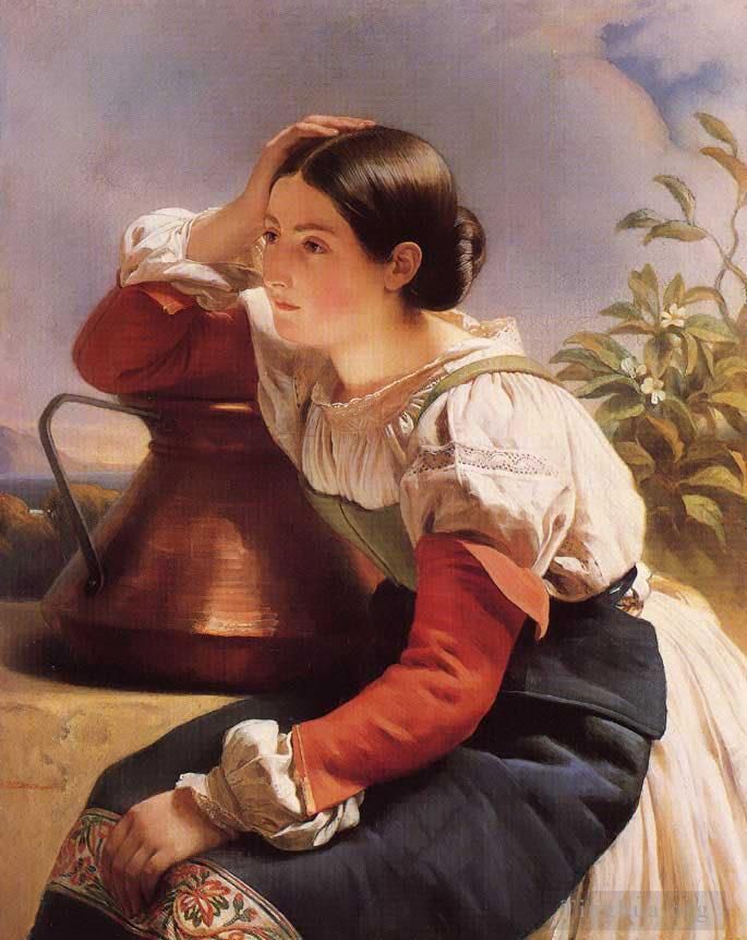 弗朗兹·泽维尔·温特哈尔特 的油画作品 -  《井边的年轻意大利女孩》