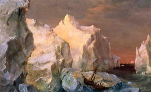 艺术家弗雷德里克·爱德温·丘奇作品《日落中的冰山和沉船》