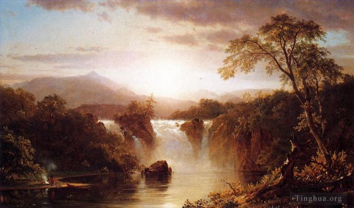 弗雷德里克·爱德温·丘奇 的油画作品 -  《风景与瀑布》