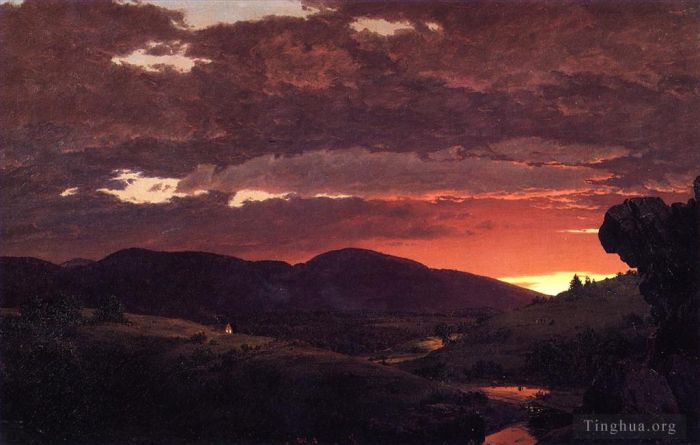弗雷德里克·爱德温·丘奇 的油画作品 -  《暮光之城白天和黑夜的短仲裁者》