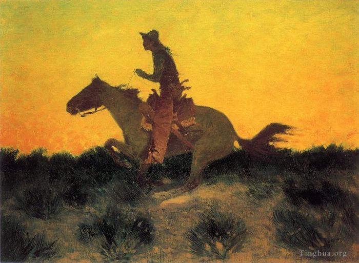 弗雷德里克·雷明顿 的油画作品 -  《反对夕阳》