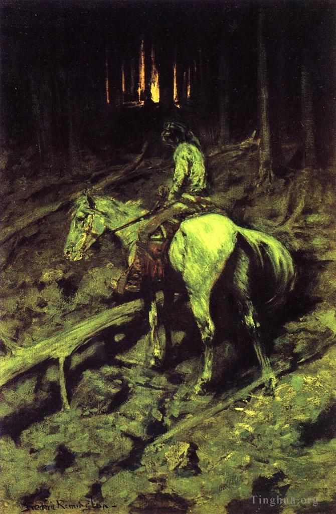 弗雷德里克·雷明顿 的油画作品 -  《阿帕奇火警信号》