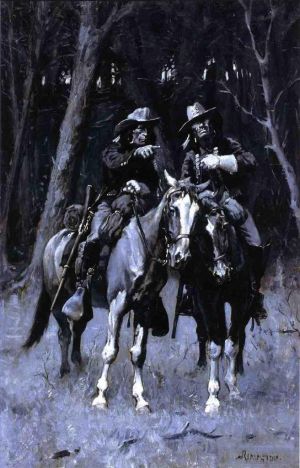 艺术家弗雷德里克·雷明顿作品《夏安童子军在加拿大北部俄克拉荷马州的大森林中巡逻》