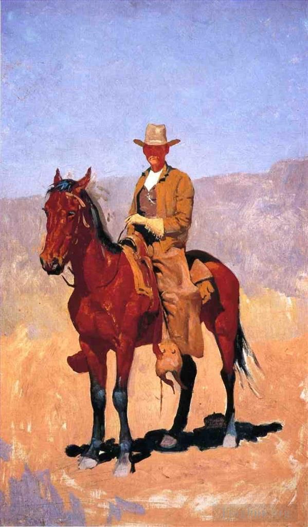 弗雷德里克·雷明顿 的油画作品 -  《骑马牛仔与赛马》