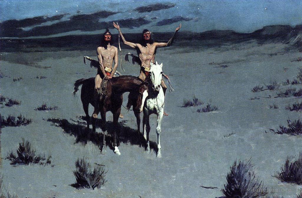 弗雷德里克·雷明顿作品《漂亮的夜之母,老美国西部牛仔印第安人弗雷德里克·雷明顿》