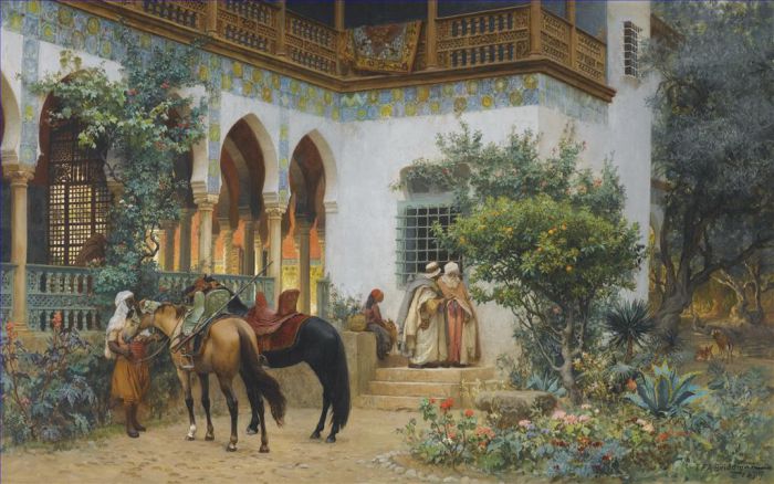 弗雷德里克·亚瑟·布里奇曼 的油画作品 -  《北非庭院》