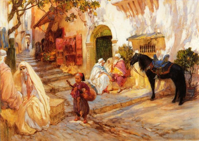 弗雷德里克·亚瑟·布里奇曼 的油画作品 -  《阿尔及利亚的一条街道》
