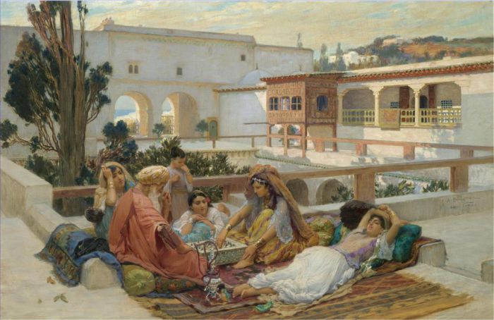 弗雷德里克·亚瑟·布里奇曼 的油画作品 -  《下午的娱乐活动》