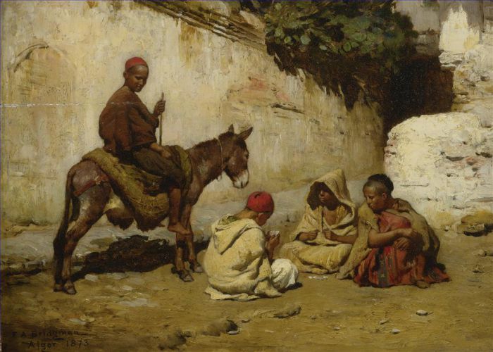 弗雷德里克·亚瑟·布里奇曼 的油画作品 -  《阿拉伯儿童打牌》