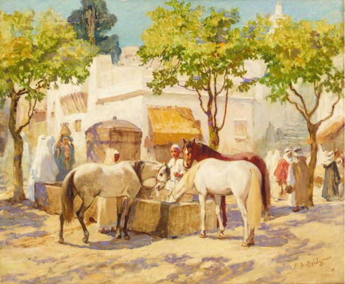 弗雷德里克·亚瑟·布里奇曼 的油画作品 -  《阿尔及尔喷泉》