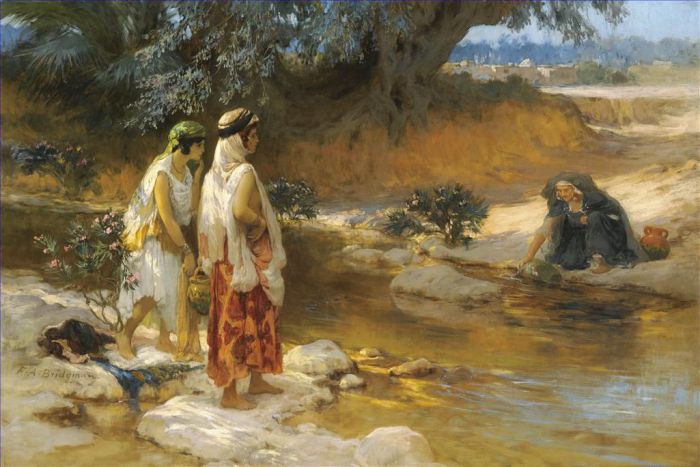 弗雷德里克·亚瑟·布里奇曼 的油画作品 -  《在水边》
