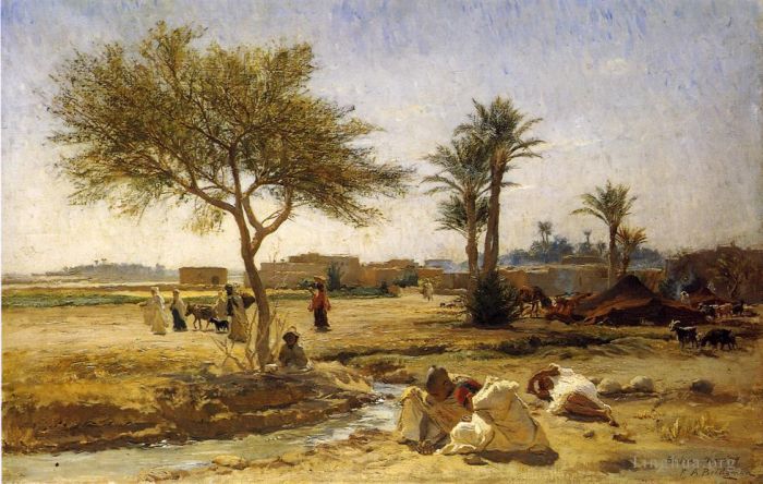 弗雷德里克·亚瑟·布里奇曼 的油画作品 -  《阿拉伯村庄》