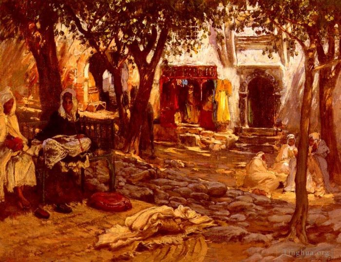弗雷德里克·亚瑟·布里奇曼 的油画作品 -  《东方庭院》