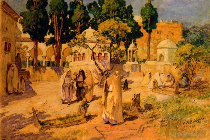 弗雷德里克·亚瑟·布里奇曼 的油画作品 -  《城墙上的阿拉伯妇女》