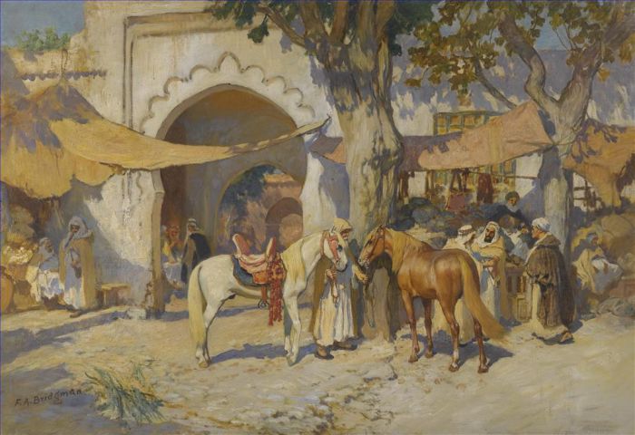 弗雷德里克·亚瑟·布里奇曼 的油画作品 -  《城门旁》