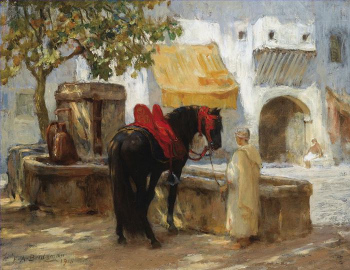 弗雷德里克·亚瑟·布里奇曼 的油画作品 -  《阿拉封丹骑士酒店》