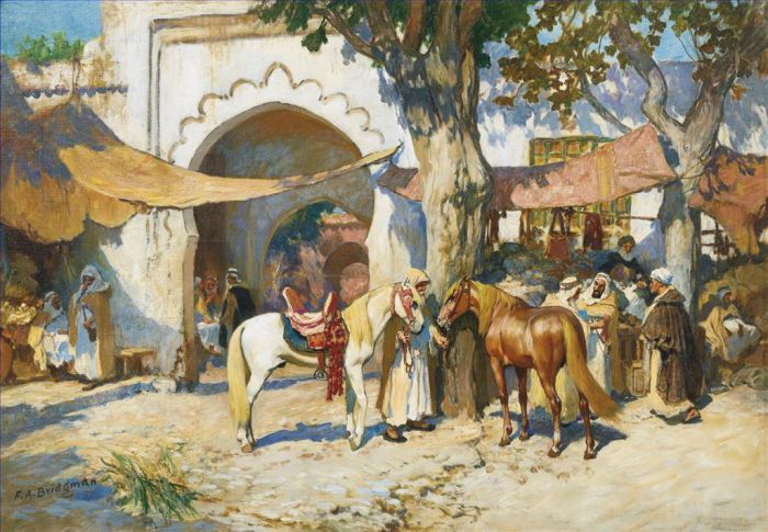 弗雷德里克·亚瑟·布里奇曼 的油画作品 -  《阿尔及尔露天市场》