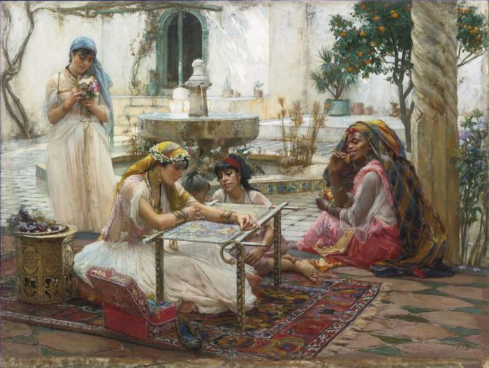 弗雷德里克·亚瑟·布里奇曼 的油画作品 -  《阿尔及尔平原城市》